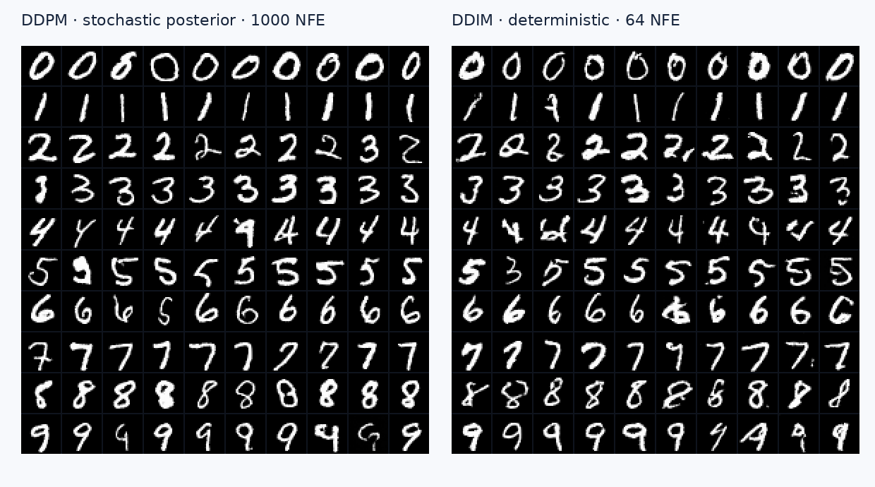 Native DDPM reference and reduced-call DDIM
